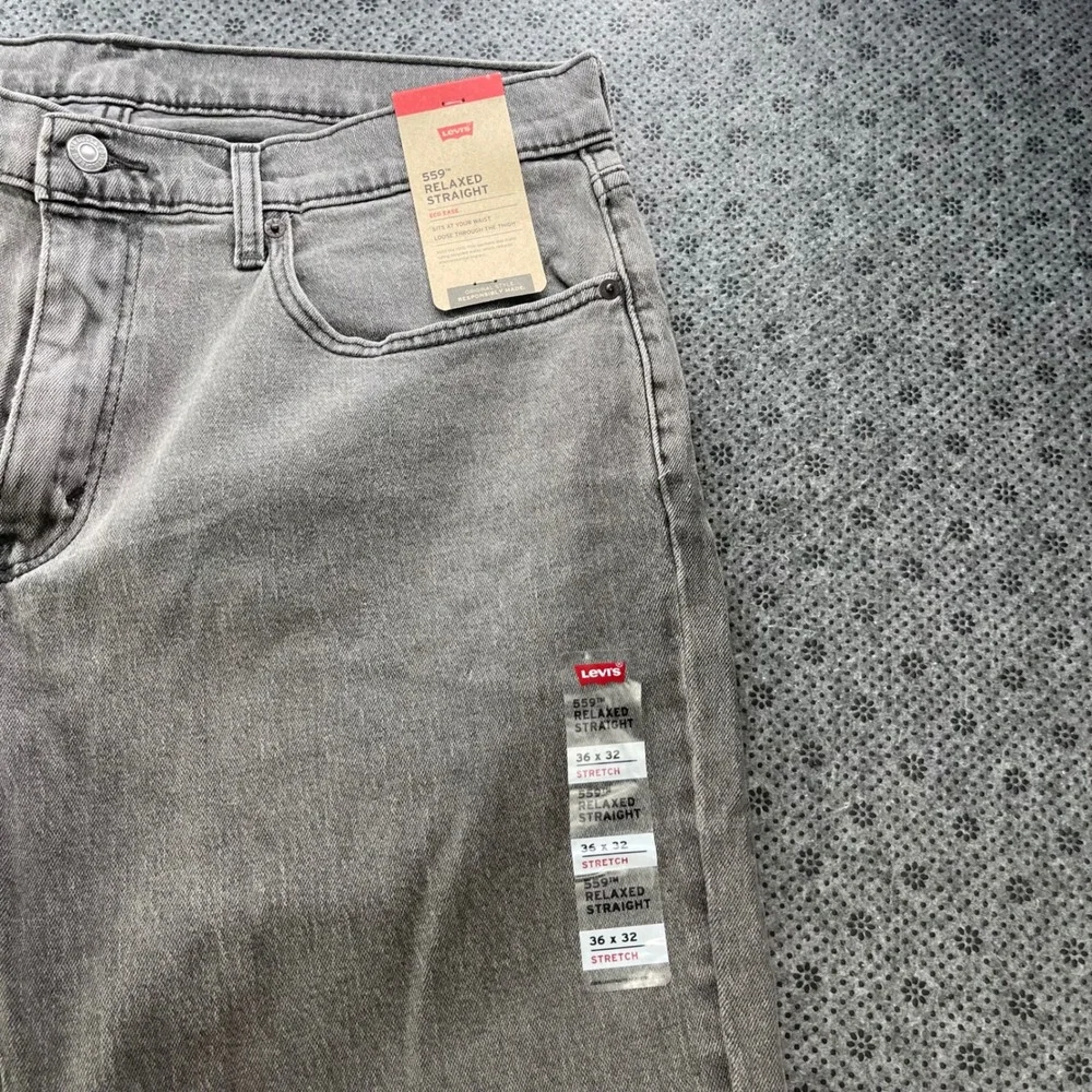 Levis 559 Relaxed Straight Jeans Mens 36x32 Grey Stretch Denim WaterLess Denim